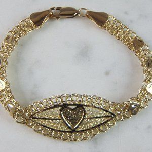 Womens Vinage Estate 10k Yellow Gold Heart Bracelet 9.8g E943